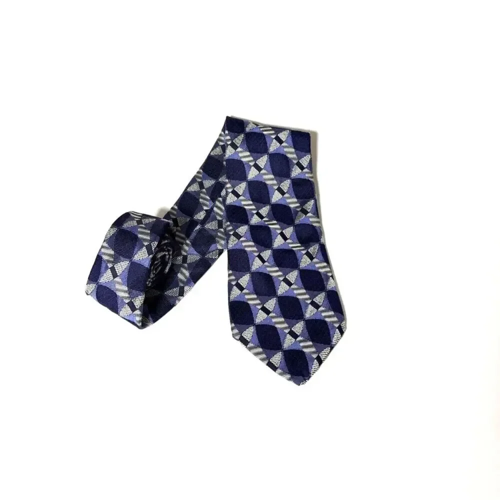 Robert Talbott Mens Blue Geometric Handsewn In USA Tie 100% Silk Necktie